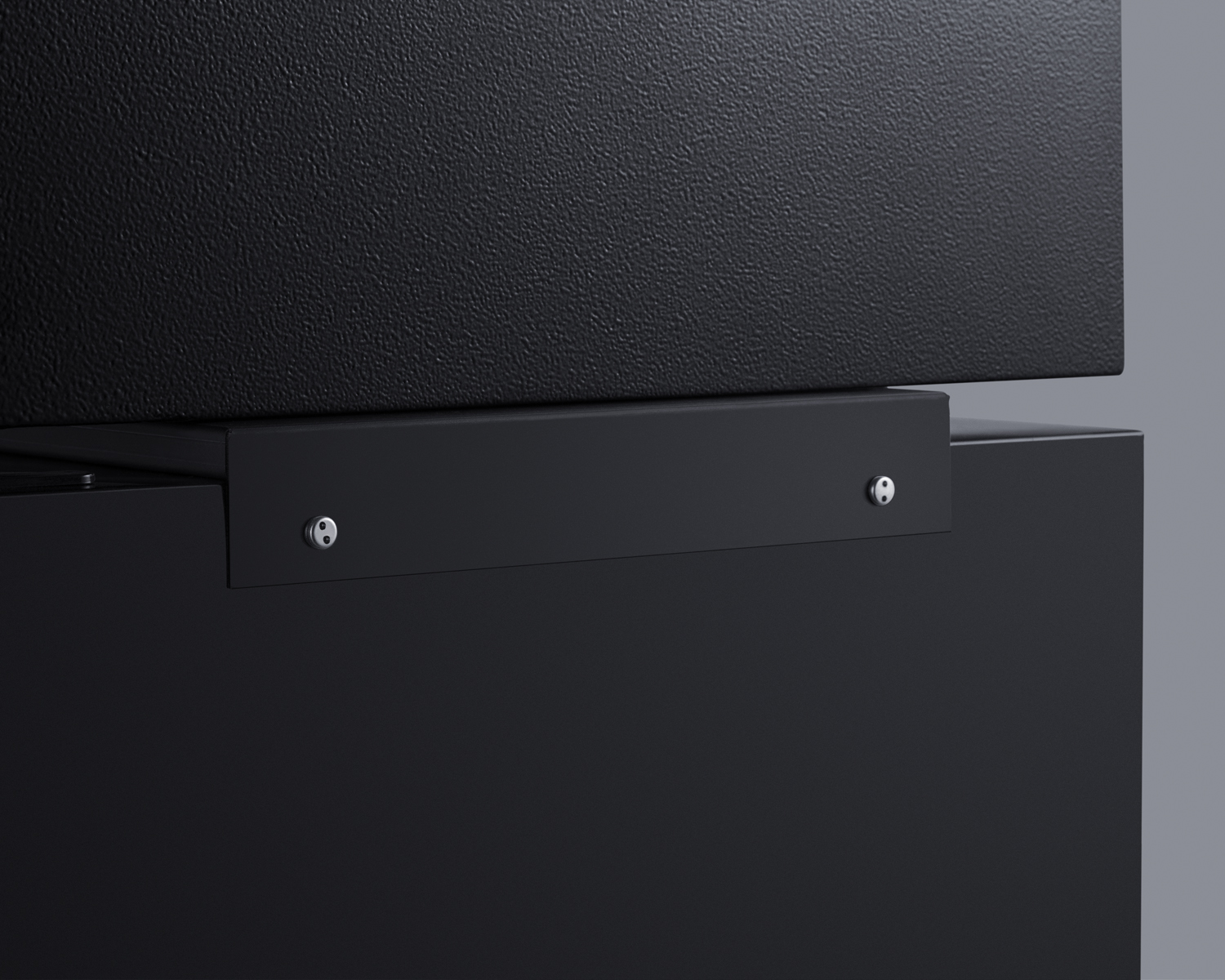Compact minibar with front lock and black exterior with an in-room hotel safe in black with digital keypad lock